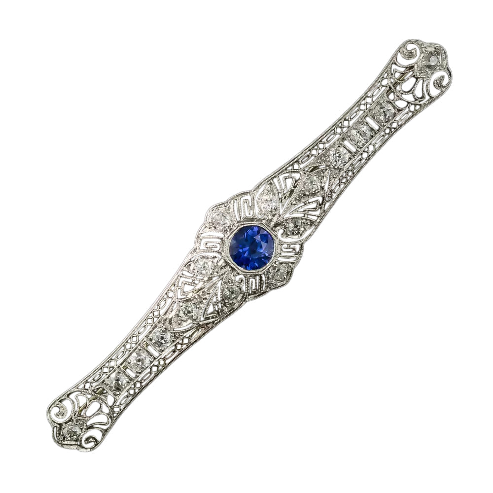 Art Deco Sapphire and Diamond Bar Pin - 3
