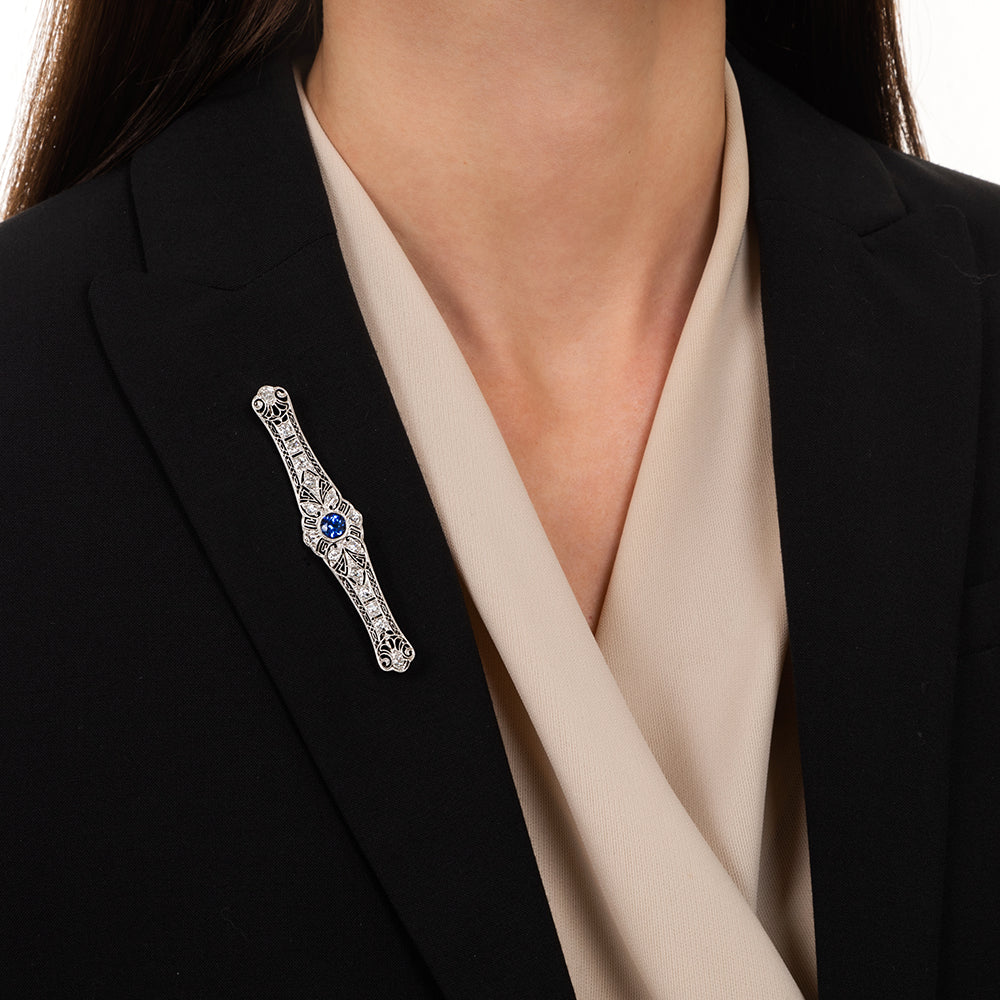 Art Deco Sapphire and Diamond Bar Pin - 4