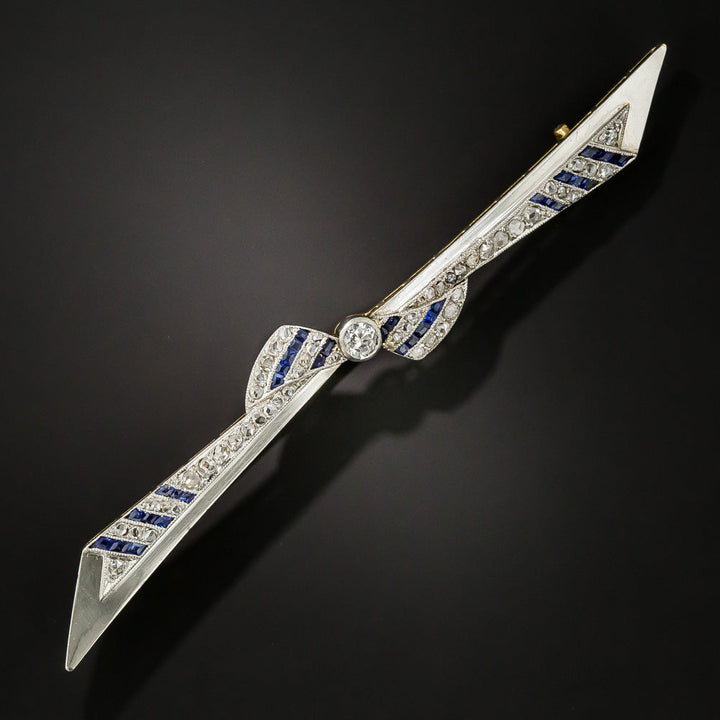 Art Deco Sapphire* and Diamond Bow Pin