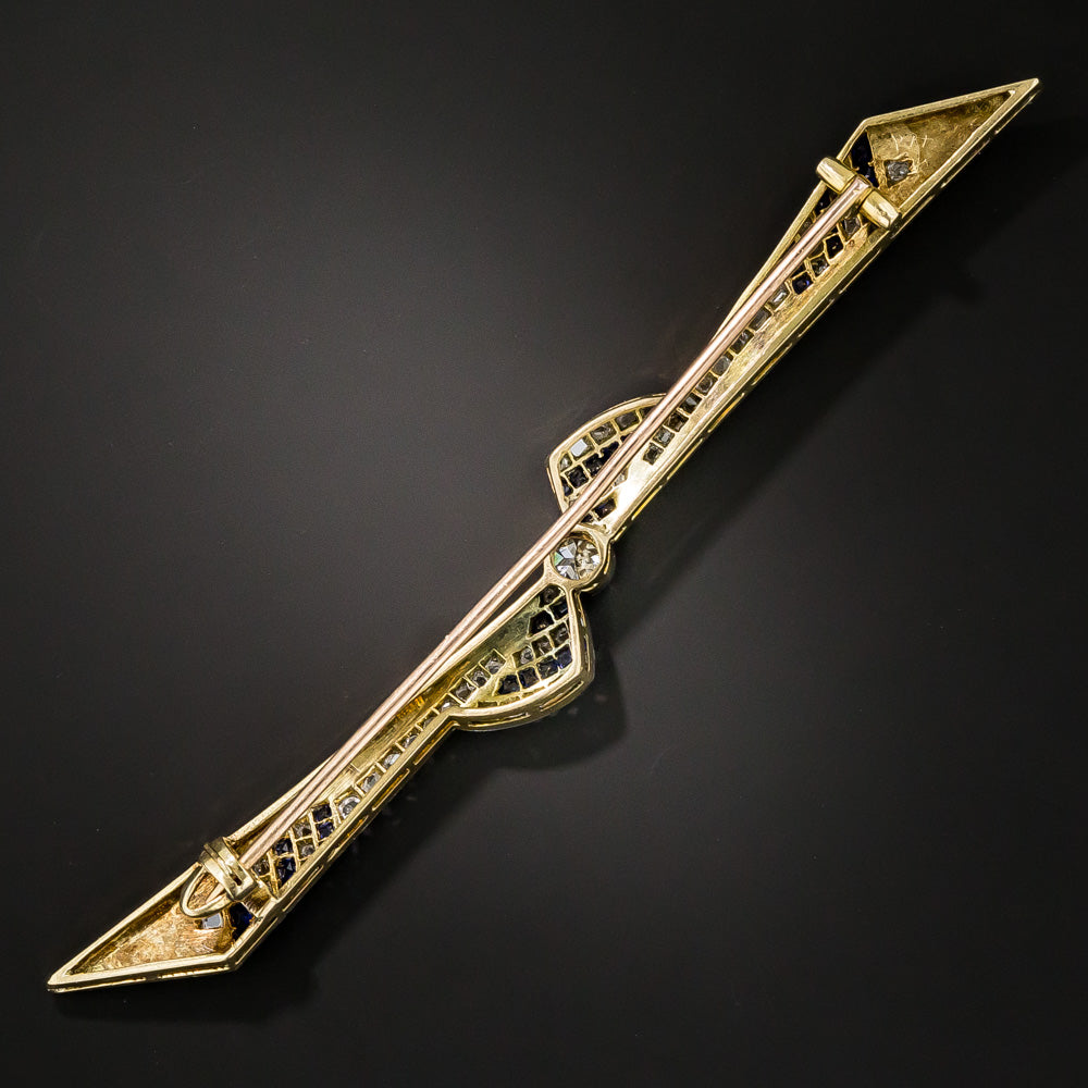 Art Deco Sapphire* and Diamond Bow Pin - 7