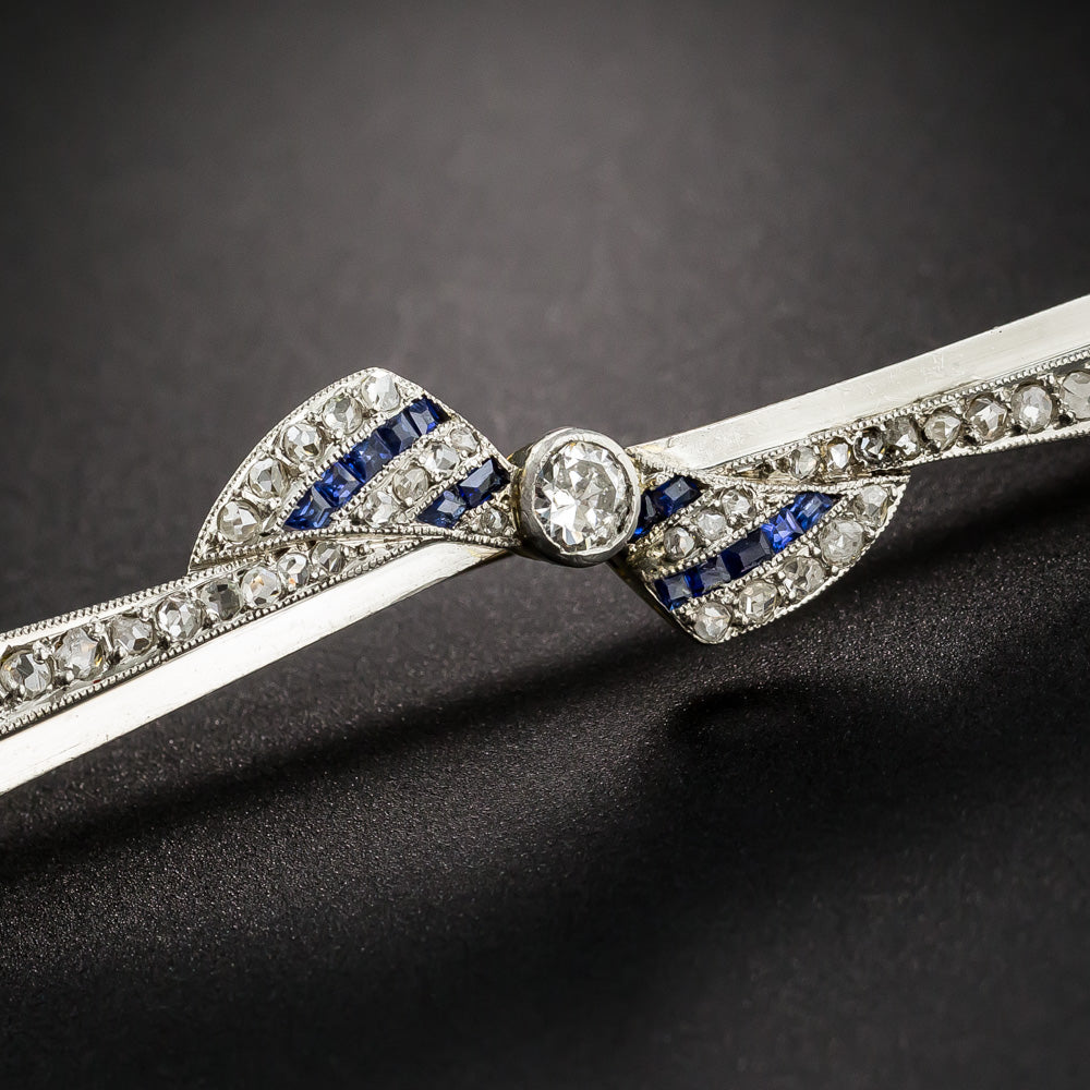 Art Deco Sapphire* and Diamond Bow Pin - 8