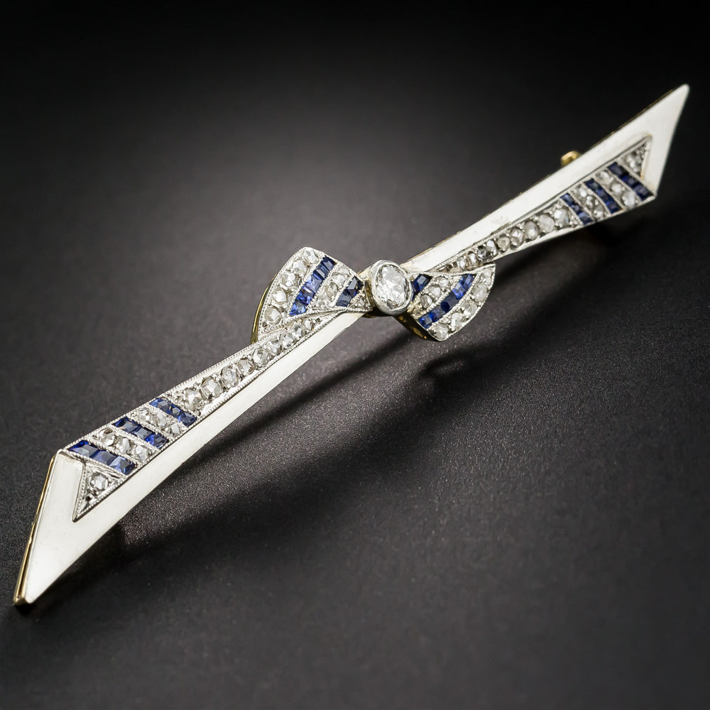 Art Deco Sapphire* and Diamond Bow Pin - 9