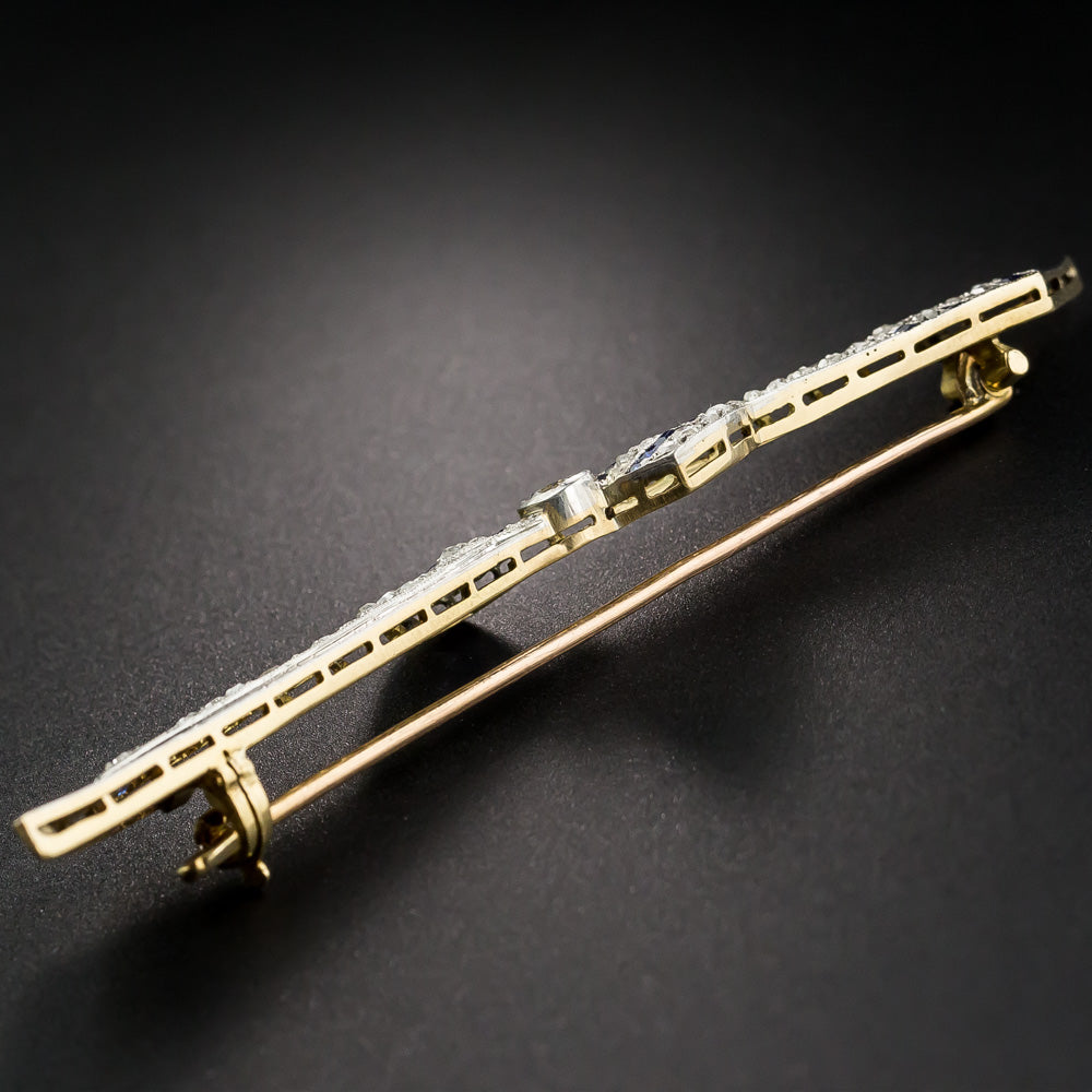 Art Deco Sapphire* and Diamond Bow Pin - 10