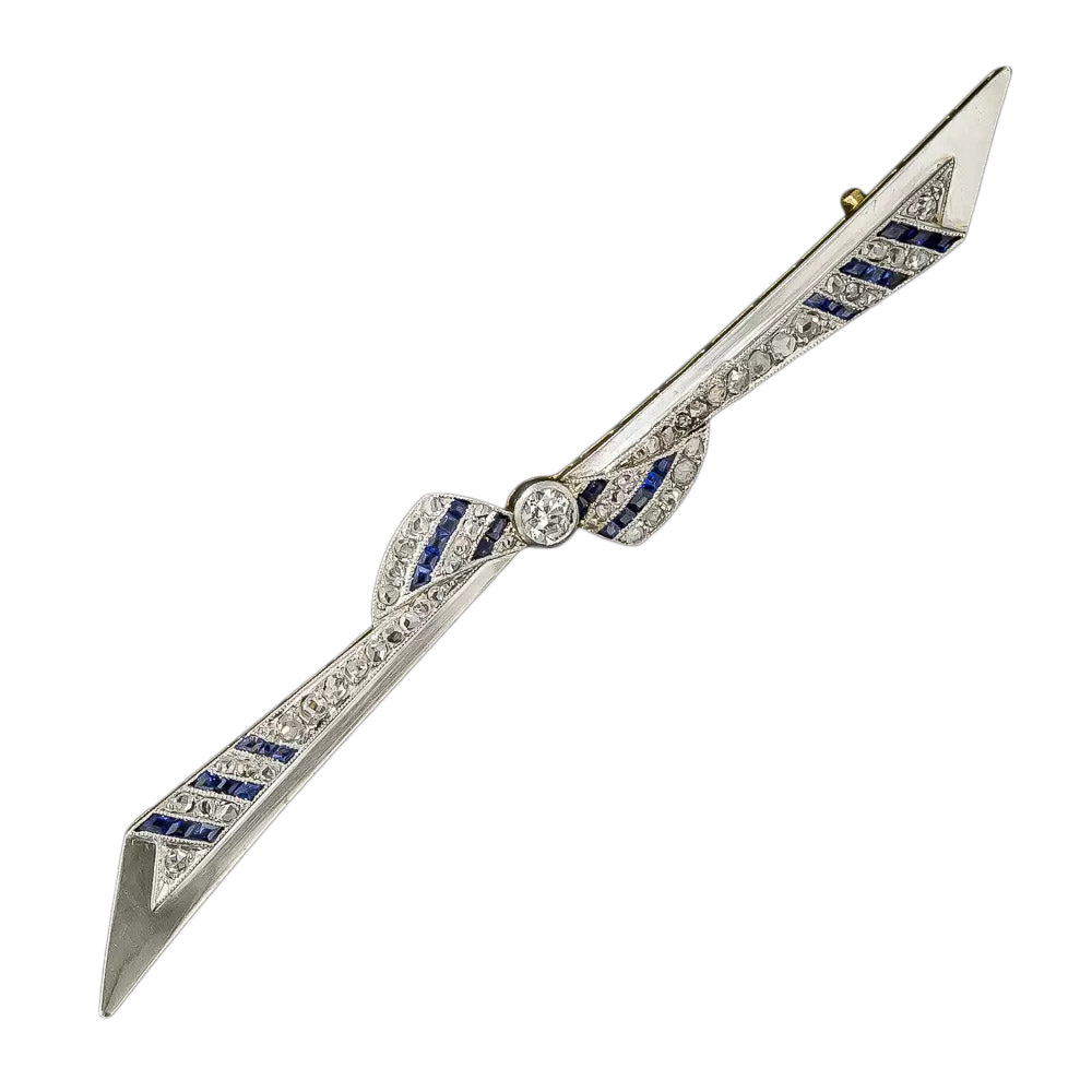 Art Deco Sapphire* and Diamond Bow Pin - 6