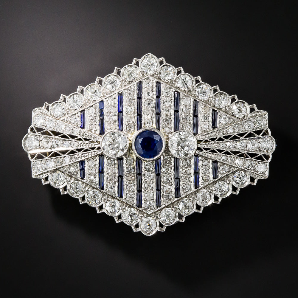 Art Deco Sapphire and Diamond Brooch / Pendant - 6