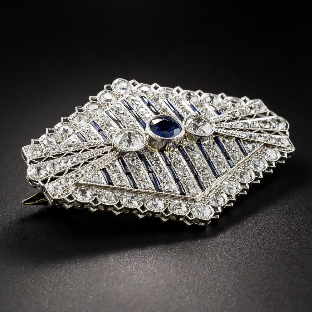 Art Deco Sapphire and Diamond Brooch / Pendant - 8