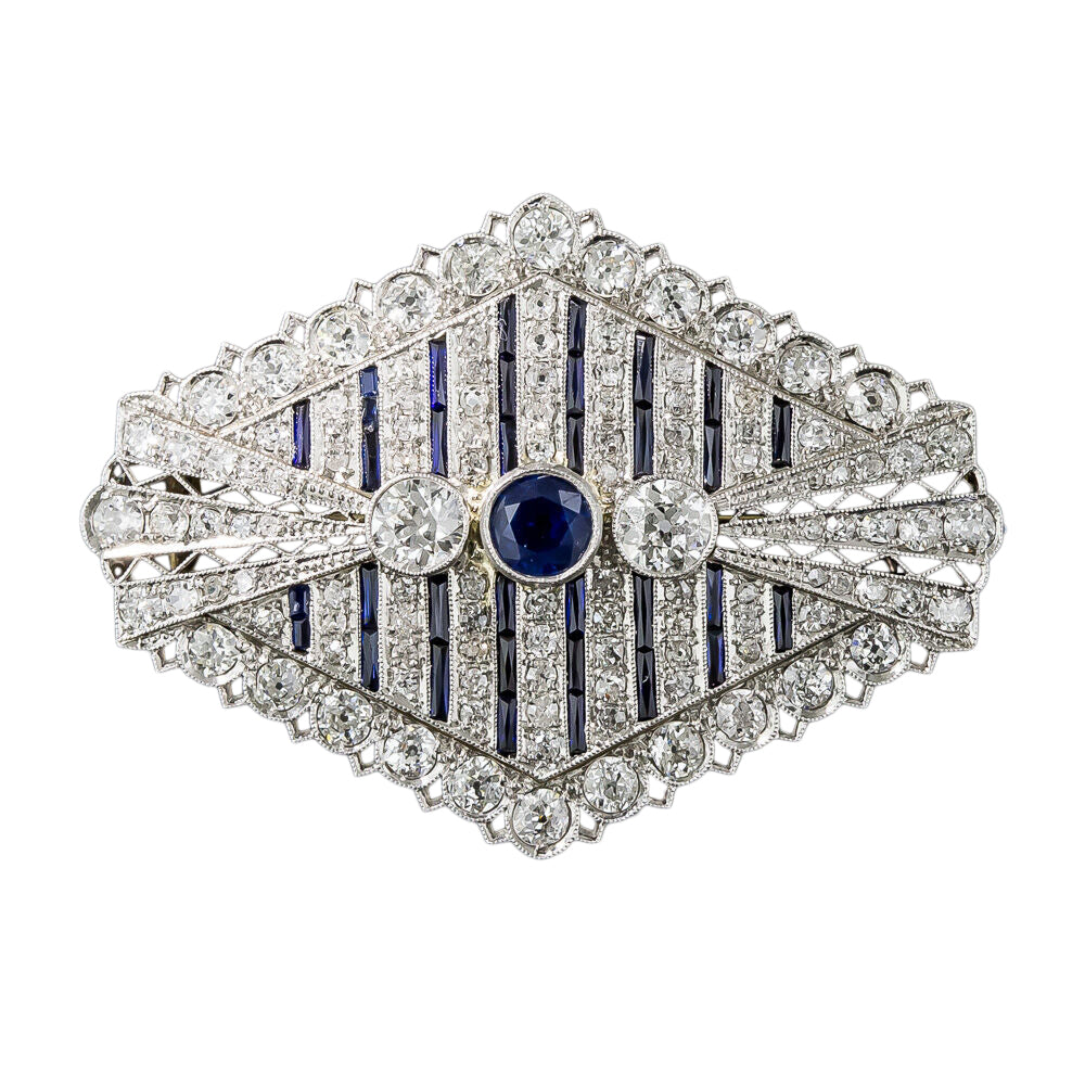 Art Deco Sapphire and Diamond Brooch / Pendant - 10