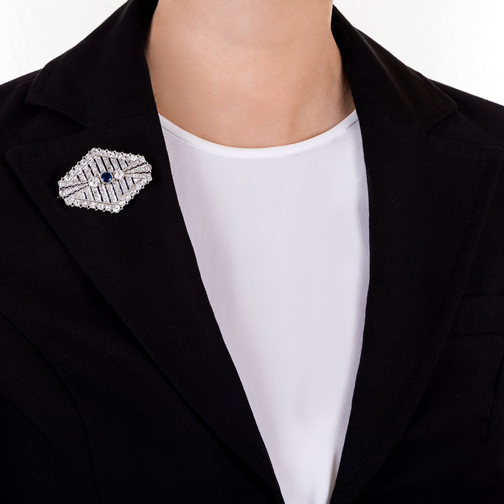 Art Deco Sapphire and Diamond Brooch / Pendant - 11