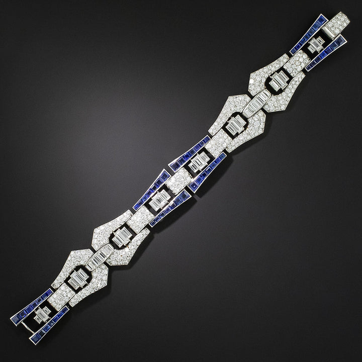 Art Deco Sapphire and Diamond Buckle Link Bracelet