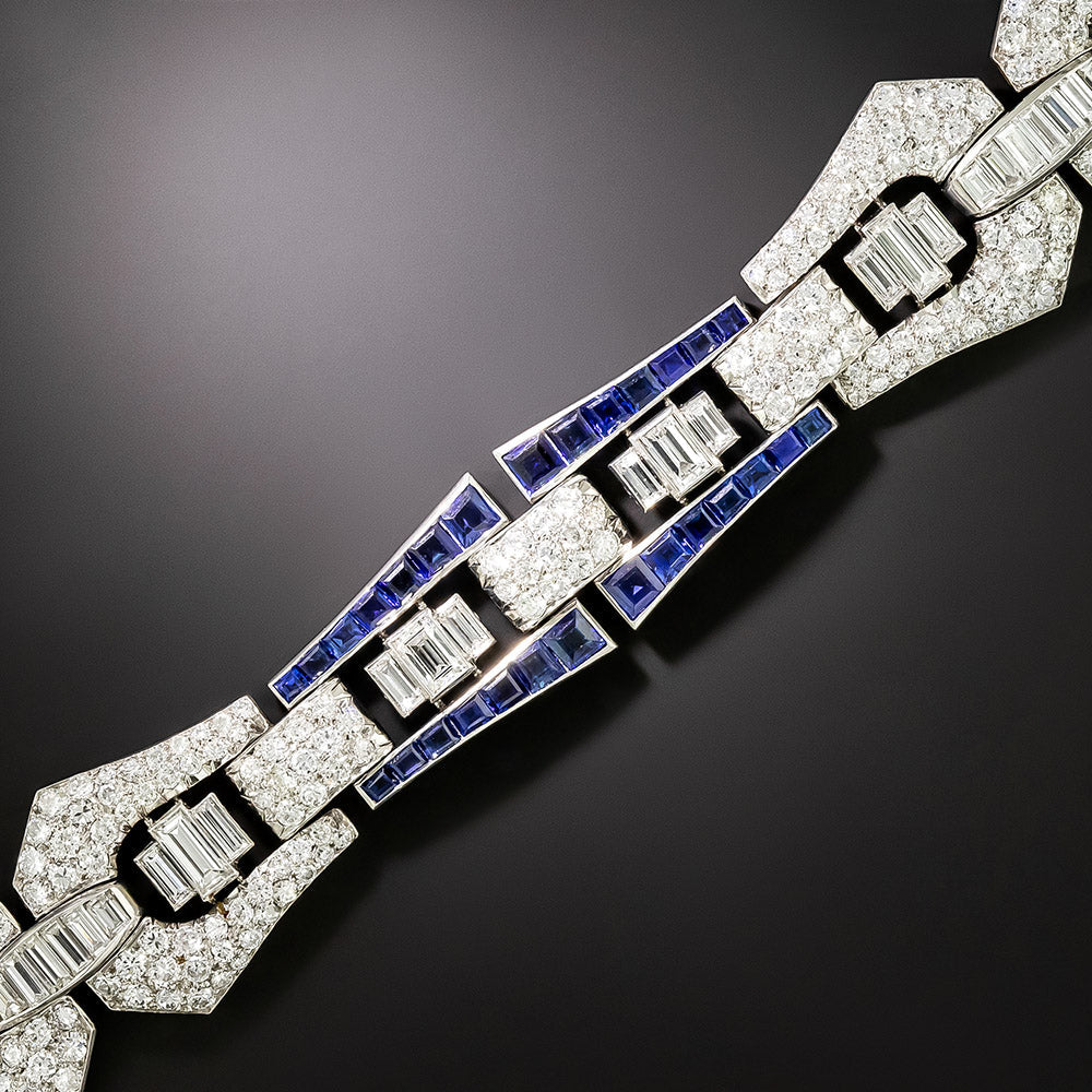 Art Deco Sapphire and Diamond Buckle Link Bracelet - 3