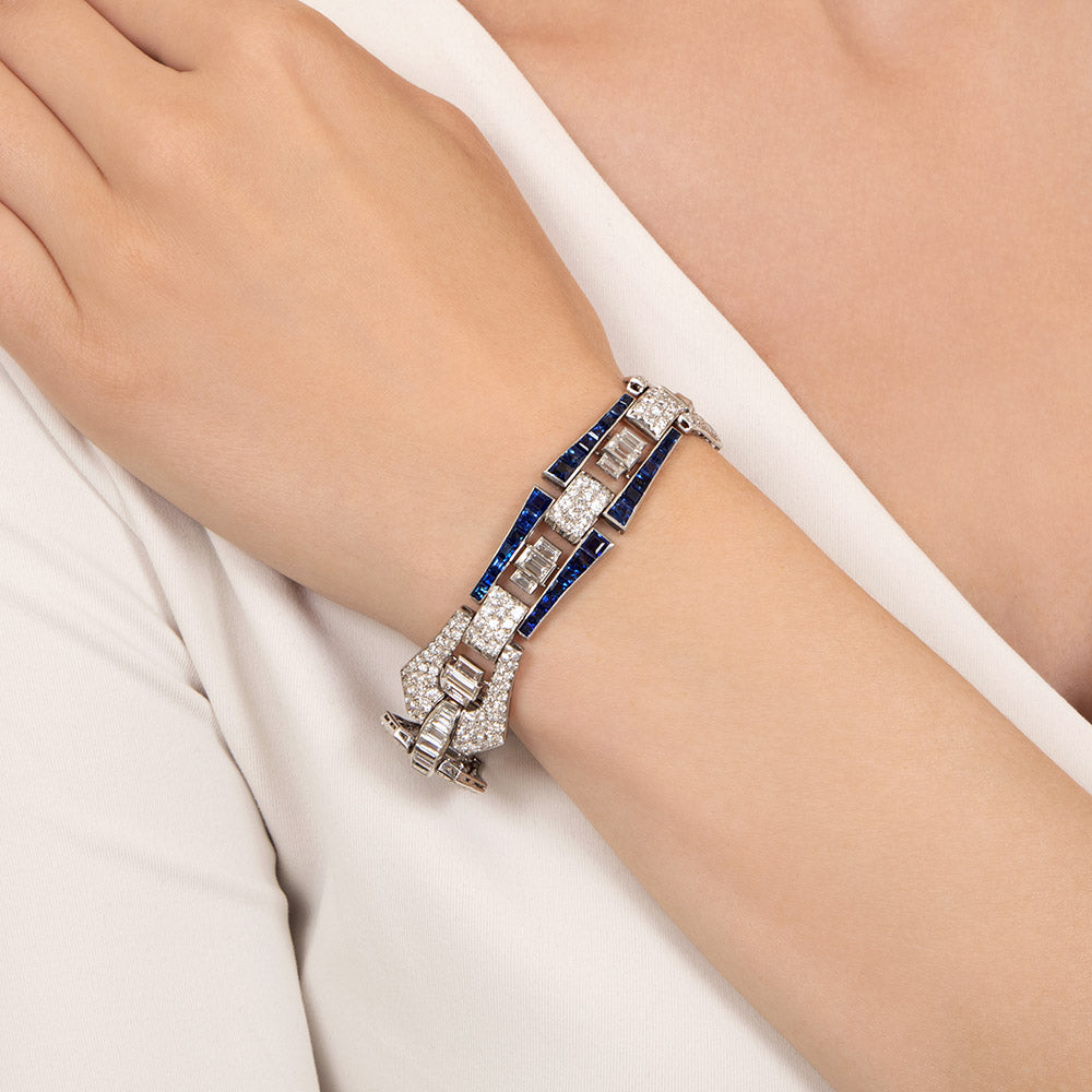 Art Deco Sapphire and Diamond Buckle Link Bracelet - 4