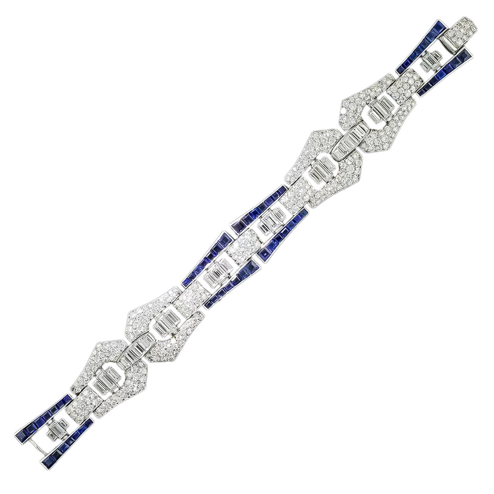 Art Deco Sapphire and Diamond Buckle Link Bracelet - 3