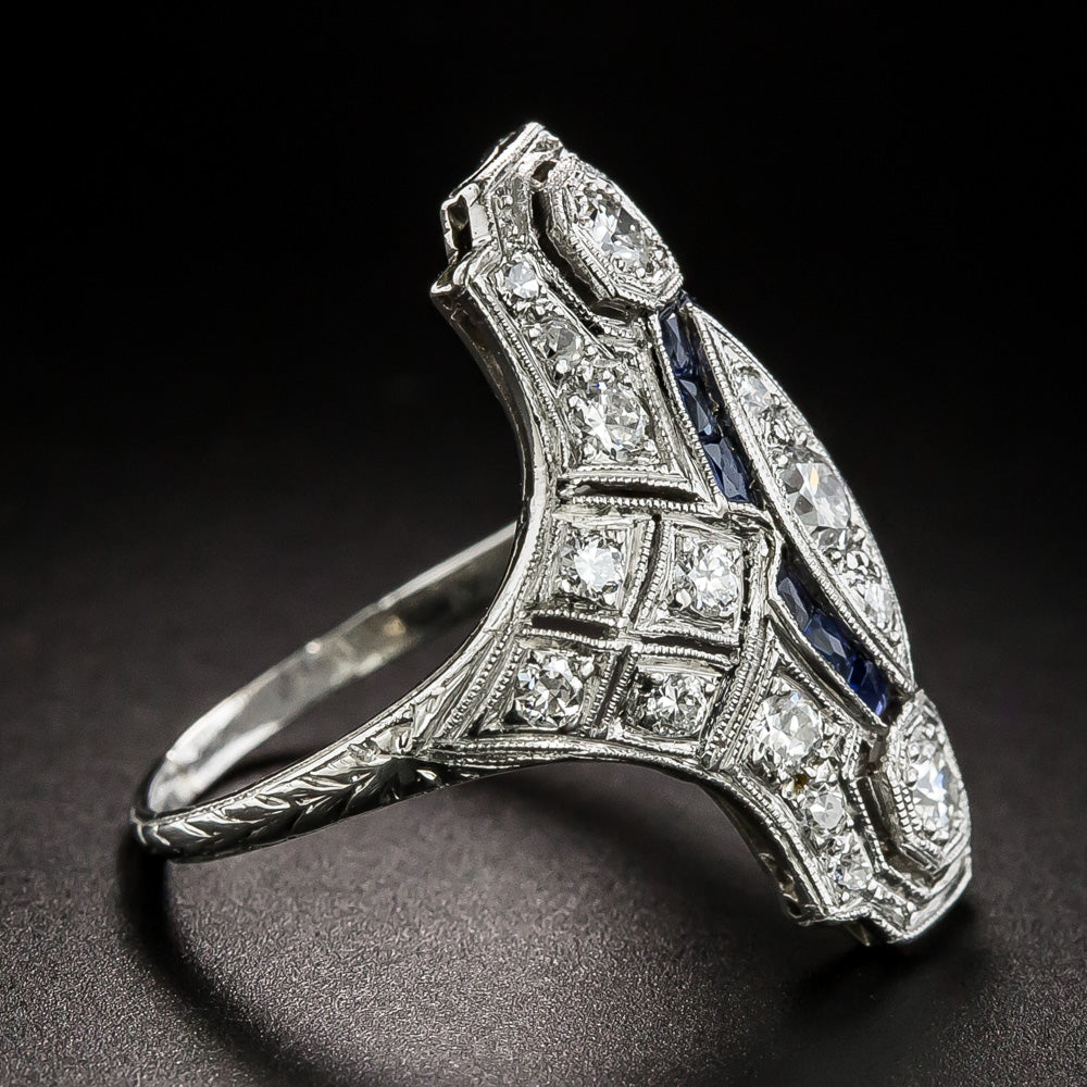 Art Deco Sapphire and Diamond Dinner Ring - 5