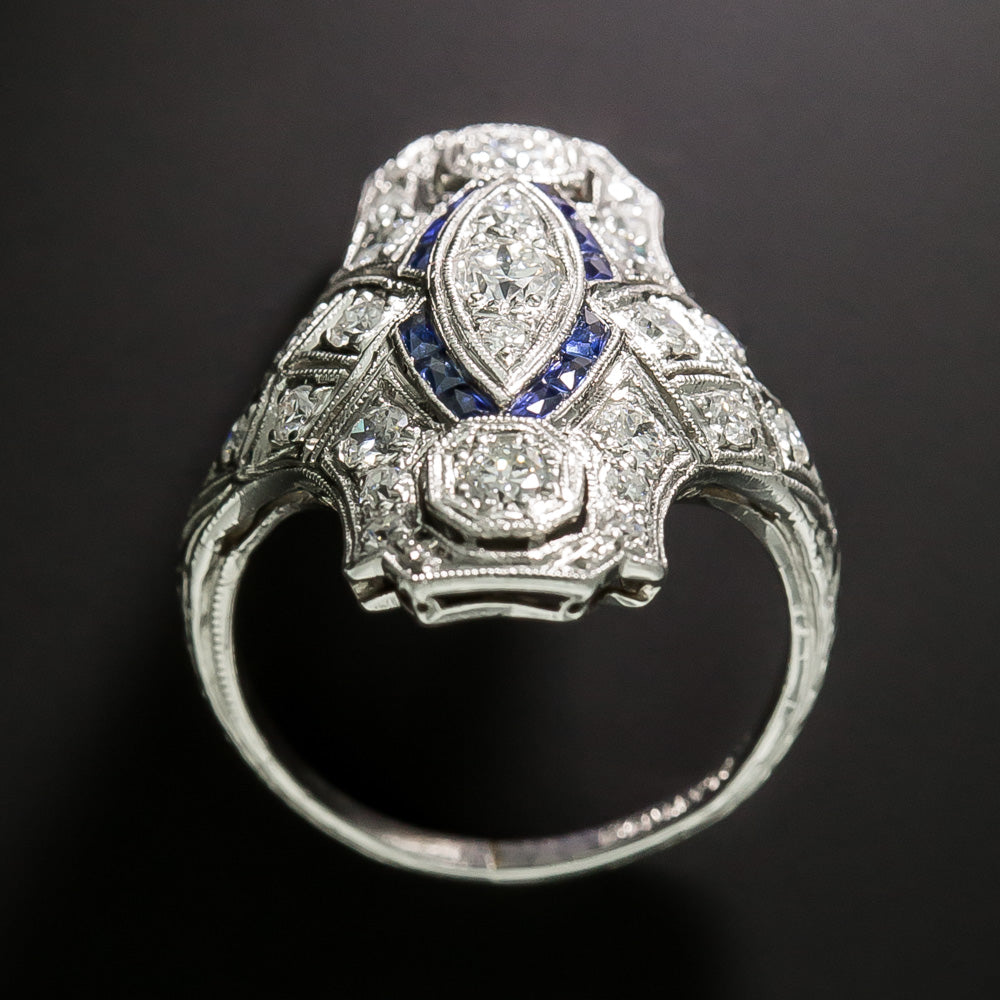 Art Deco Sapphire and Diamond Dinner Ring - 6