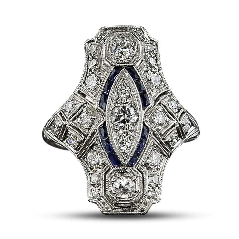 Art Deco Sapphire and Diamond Dinner Ring - 4