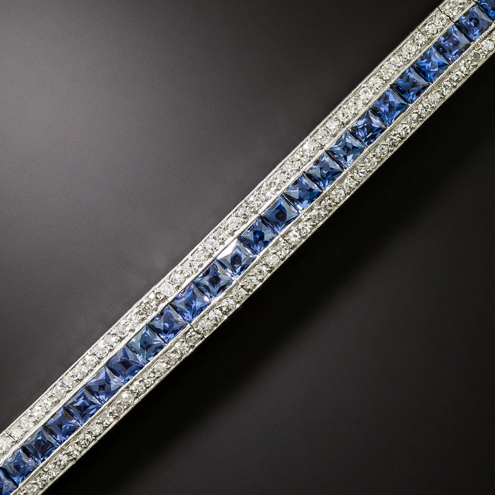 Art Deco Sapphire and Diamond Line Bracelet
