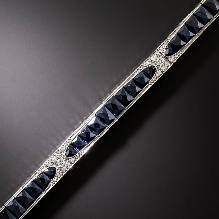 Art Deco Sapphire and Diamond Line Bracelet by Bailey, Banks & Biddle