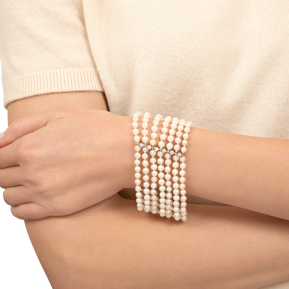 Art Deco Seven-Strand Pearl and Diamond Bracelet - 3