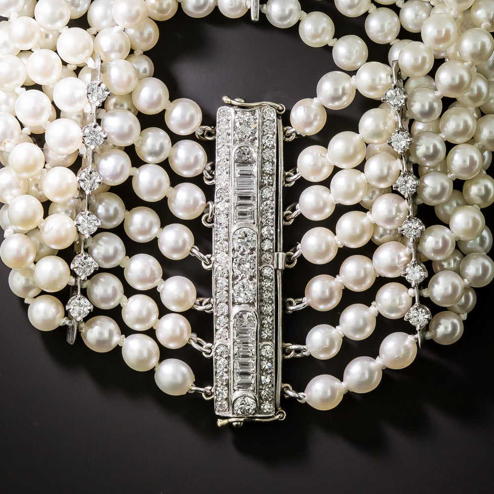 Art Deco Seven-Strand Pearl and Diamond Bracelet - 3