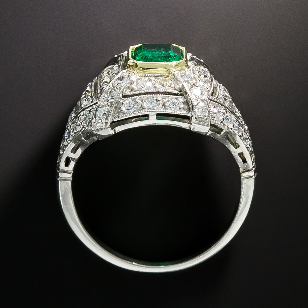Art Deco-Style 0.88 Carat Emerald and Diamond Ring - 5