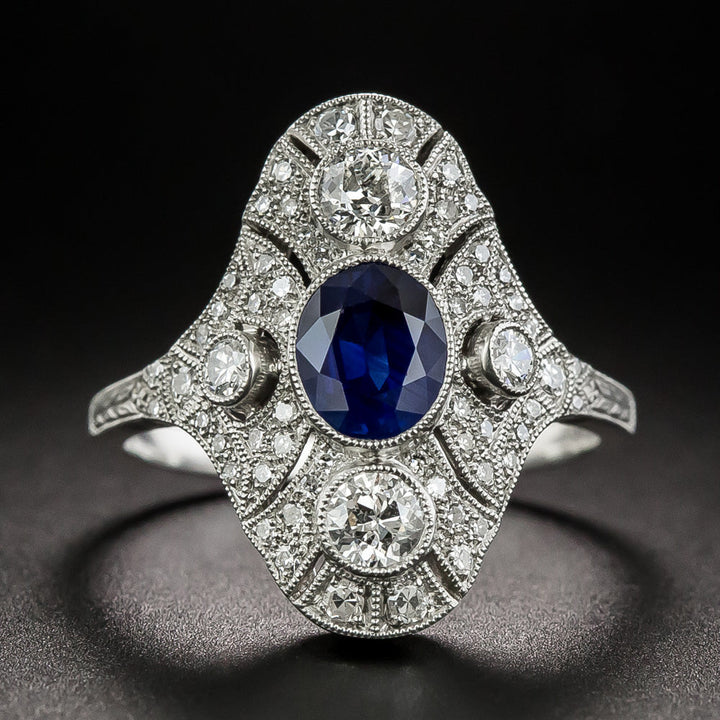 Art Deco-Style 1.01 Carat Sapphire and Diamond Dinner Ring