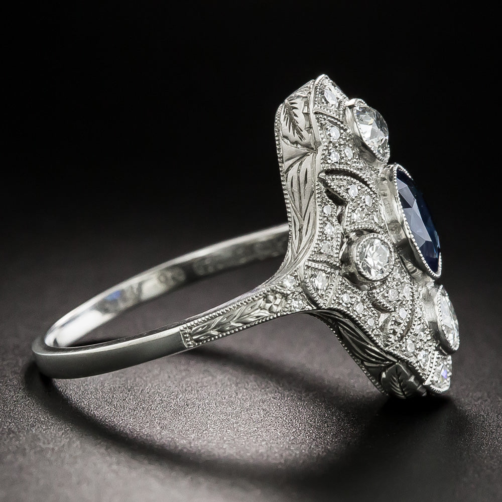 Art Deco-Style 1.01 Carat Sapphire and Diamond Dinner Ring - 2