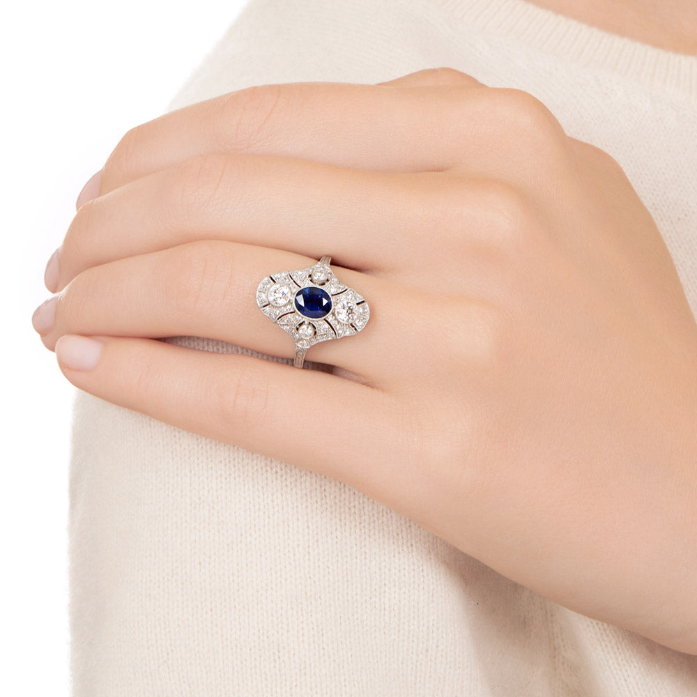Art Deco-Style 1.01 Carat Sapphire and Diamond Dinner Ring - 5