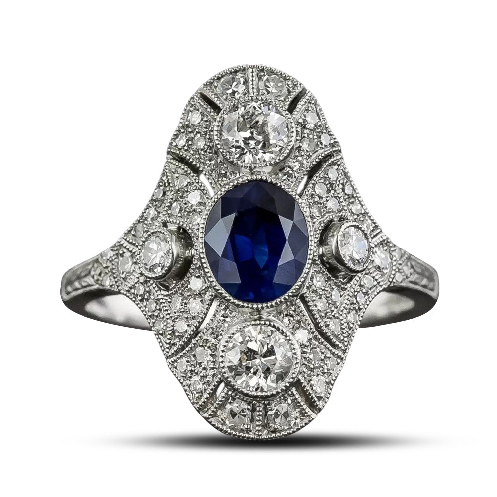Art Deco-Style 1.01 Carat Sapphire and Diamond Dinner Ring - 4