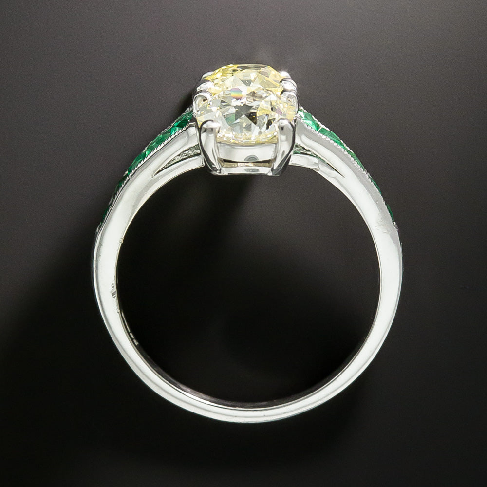 Art Deco-Style 1.09 Carat and 1.13 Carat Diamond and Calibre Emerald Ring - GIA - 6