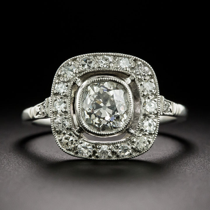Art Deco-Style 1.09 Carat Old Mine Cut Diamond Halo Ring - GIA I I1