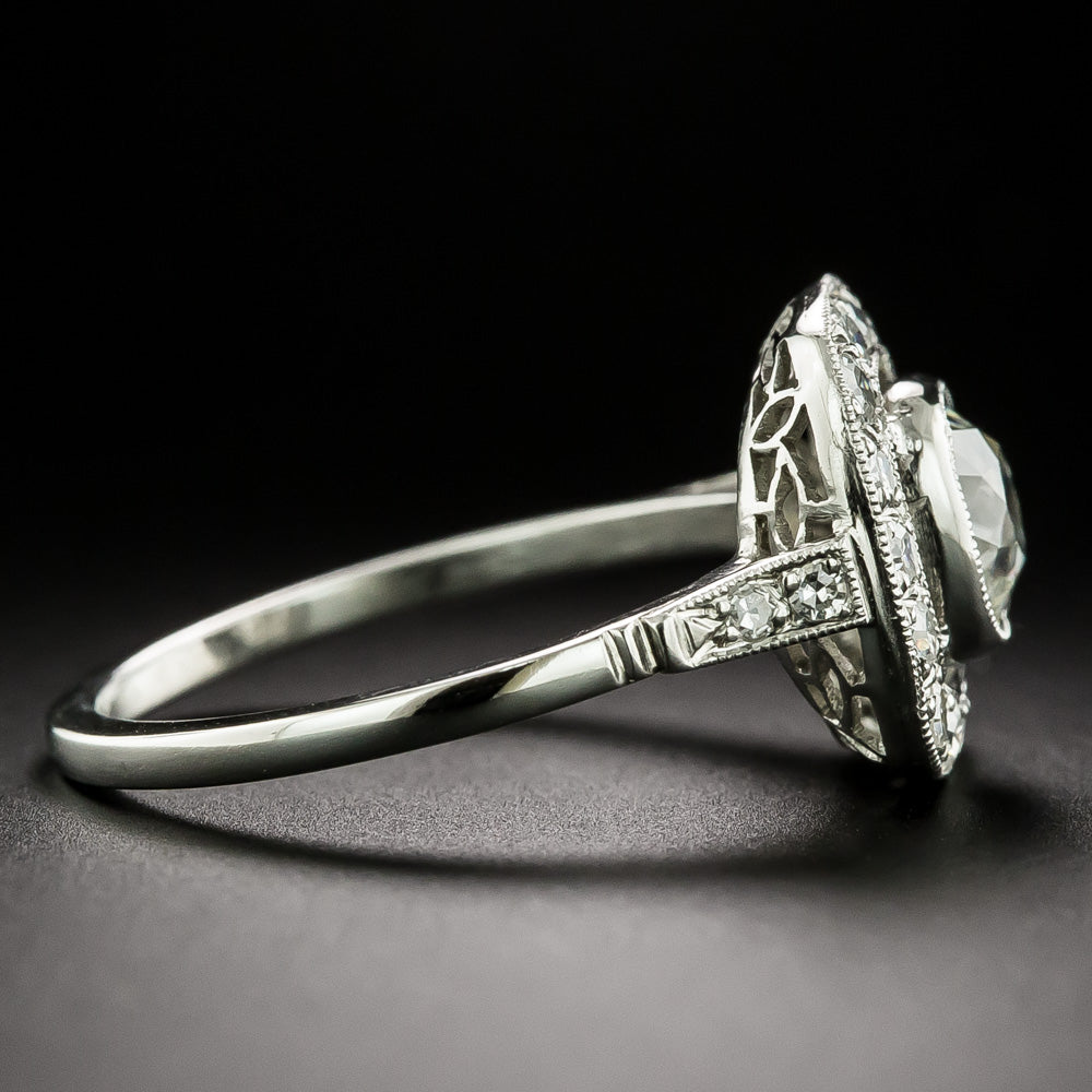 Art Deco-Style 1.09 Carat Old Mine Cut Diamond Halo Ring - GIA I I1 - 4