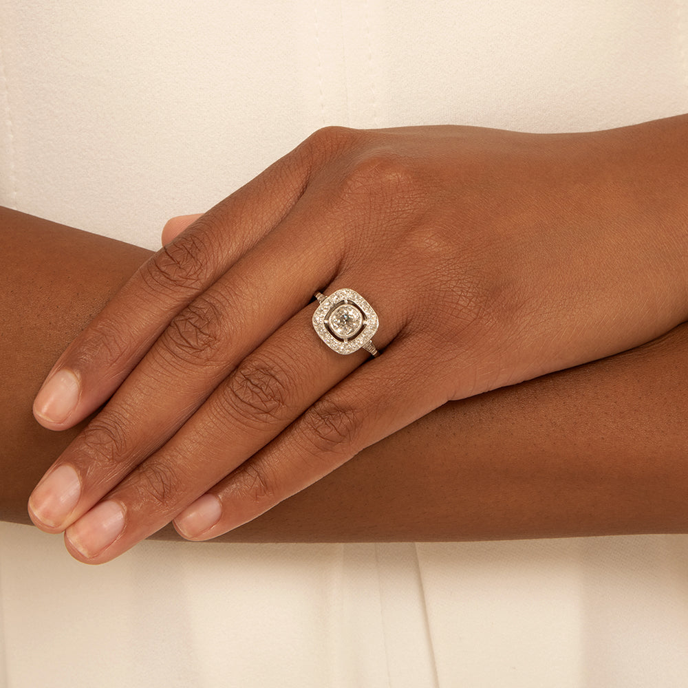 Art Deco-Style 1.09 Carat Old Mine Cut Diamond Halo Ring - GIA I I1 - 6