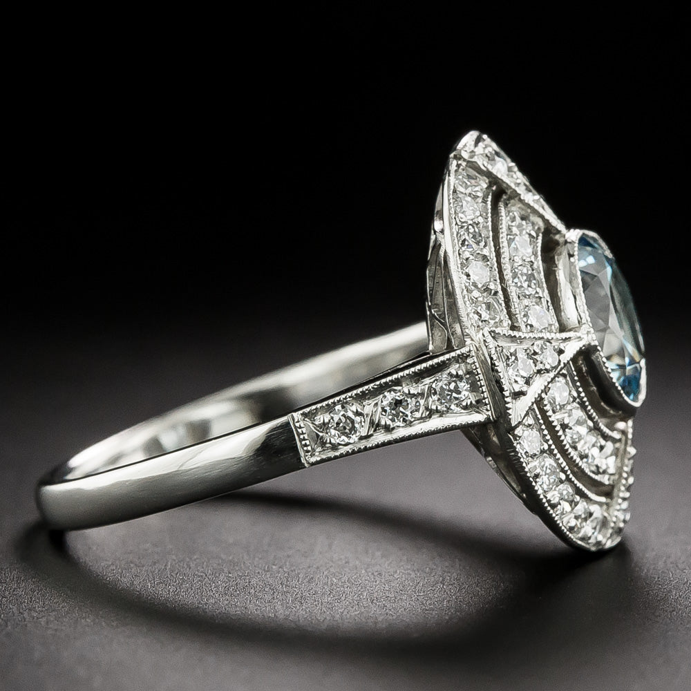 Art Deco-Style 1.11 Aquamarine and Diamond Double Halo Ring - 3