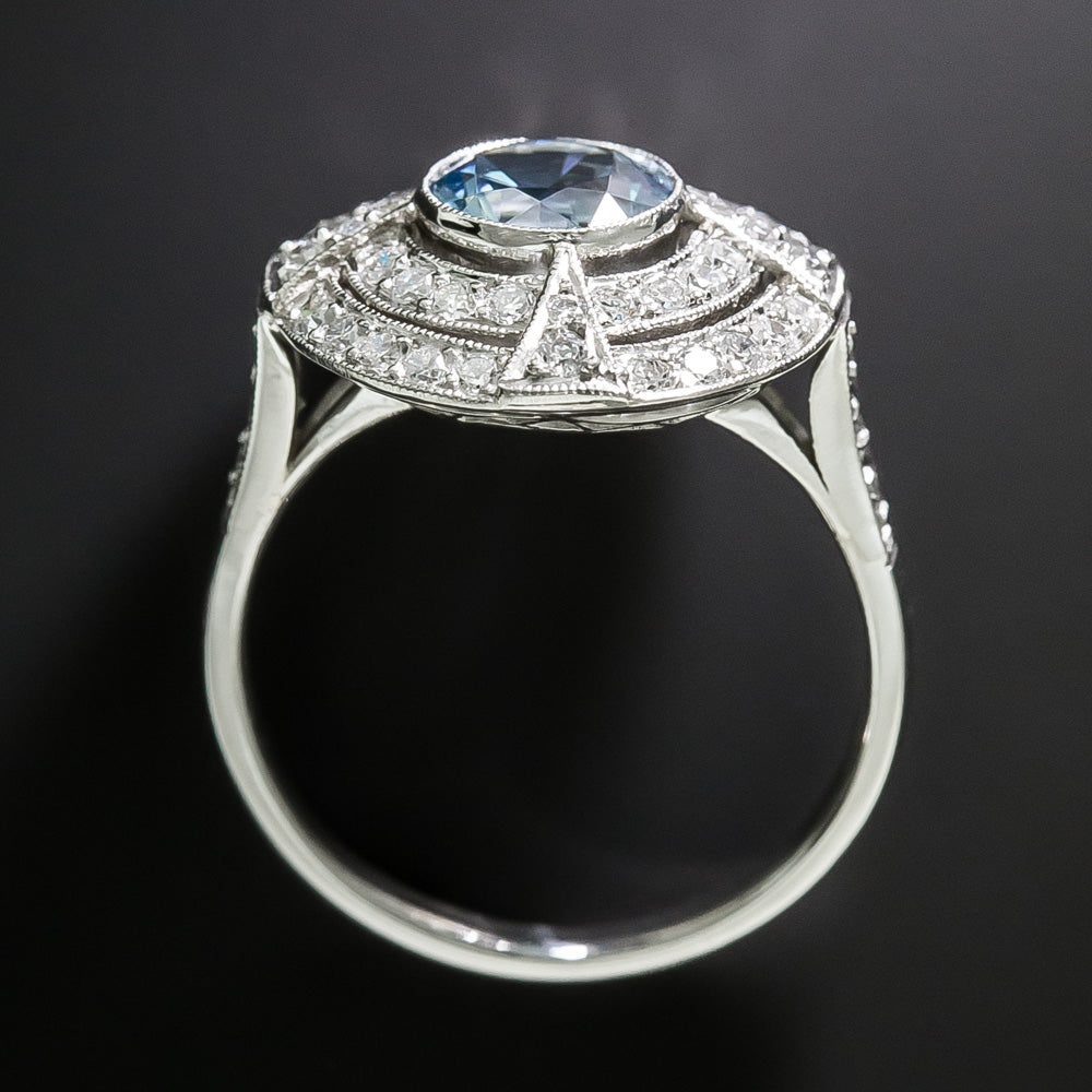 Art Deco-Style 1.11 Aquamarine and Diamond Double Halo Ring - 4
