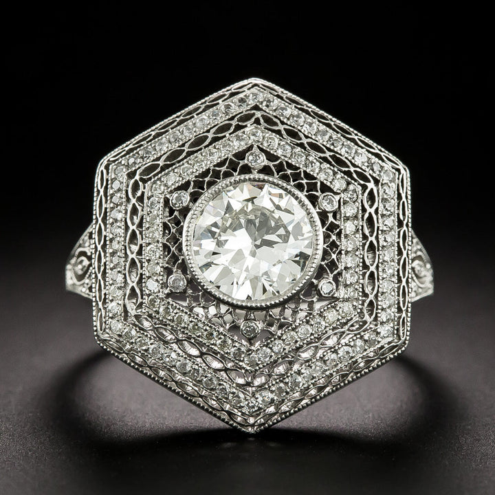 Art Deco-Style 1.11 Carat Diamond Hexagonal Ring - GIA M VS2