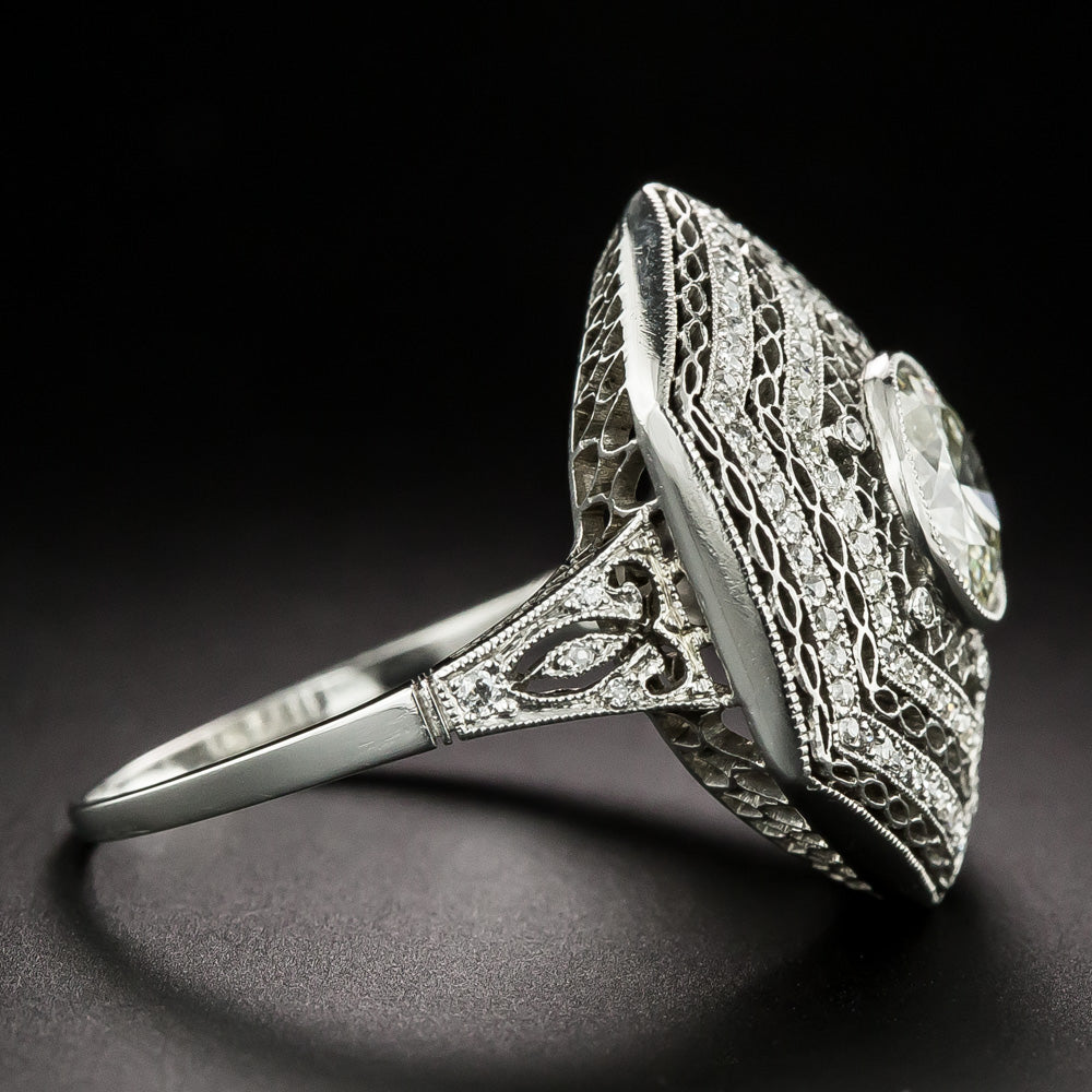 Art Deco-Style 1.11 Carat Diamond Hexagonal Ring - GIA M VS2 - 4
