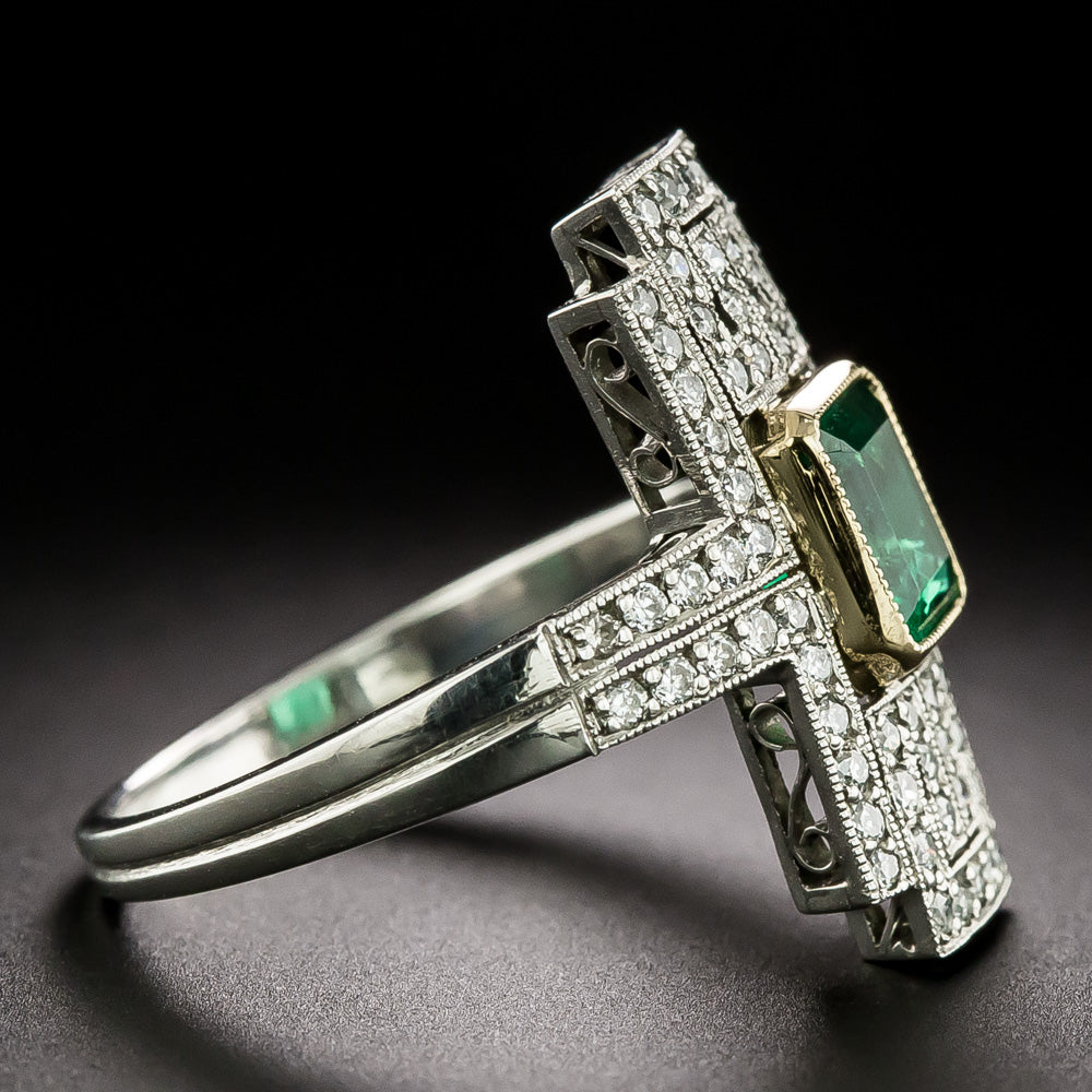 Art Deco-Style 1.16 Carat Emerald and Diamond Ring - GIA - 4