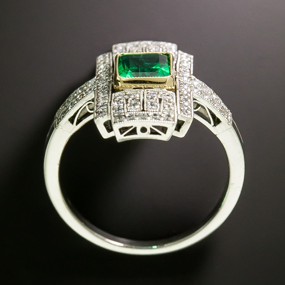 Art Deco-Style 1.16 Carat Emerald and Diamond Ring - GIA - 5