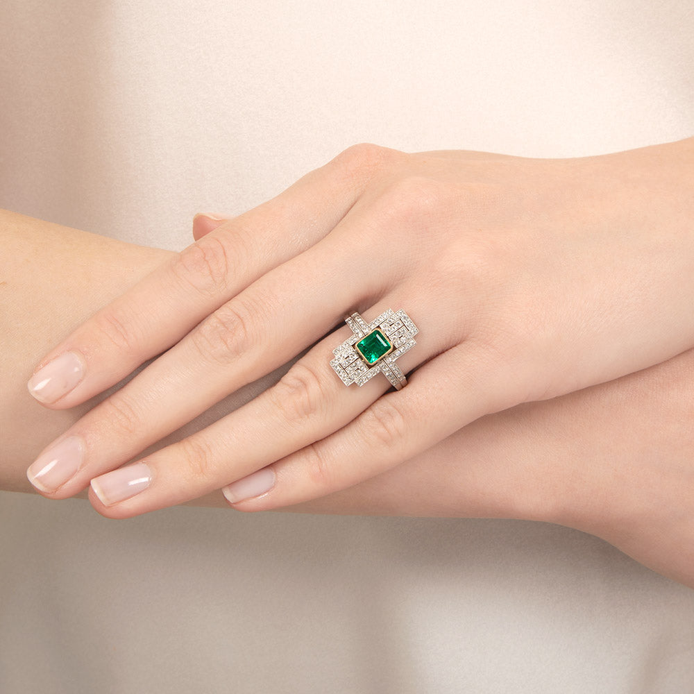 Art Deco-Style 1.16 Carat Emerald and Diamond Ring - GIA - 6