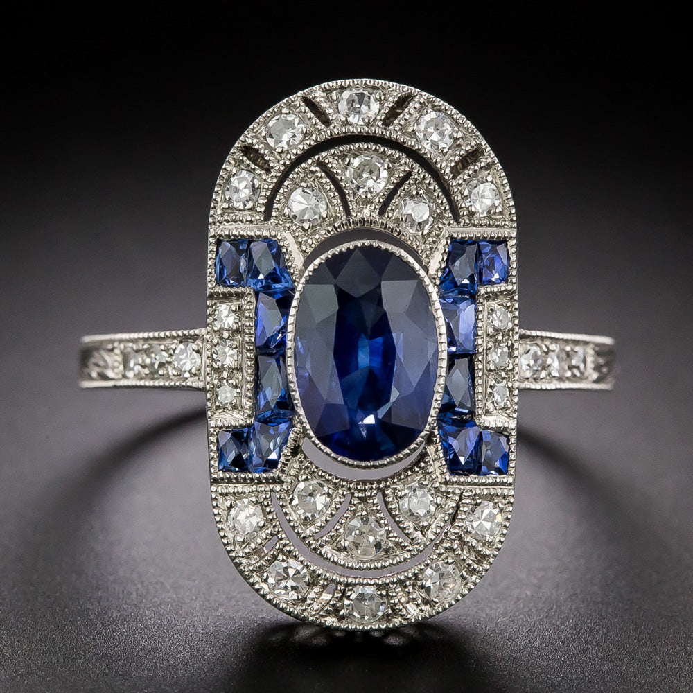 Art Deco-Style 1.22 Carat Sapphire and Diamond Dinner Ring - 3