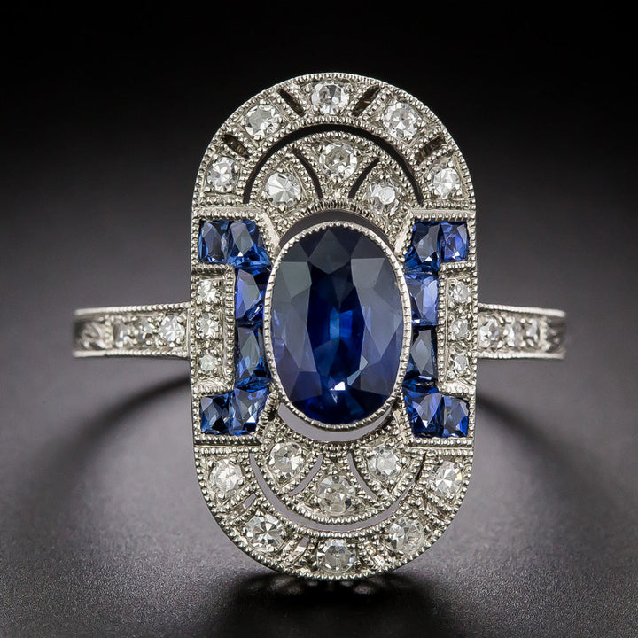 Art Deco-Style 1.22 Carat Sapphire and Diamond Dinner Ring