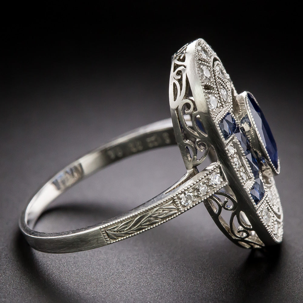 Art Deco-Style 1.22 Carat Sapphire and Diamond Dinner Ring - 4