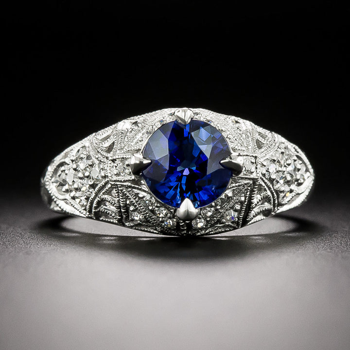 Art Deco-Style 1.42 Carat Sapphire and Diamond Ring - GIA