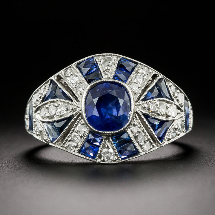 Art Deco-Style 1.50 Carat Sapphire and Diamond Ring