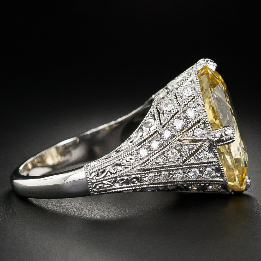 Art Deco-Style 11.15 Carat No-Heat Yellow Sapphire and Diamond Ring - 9