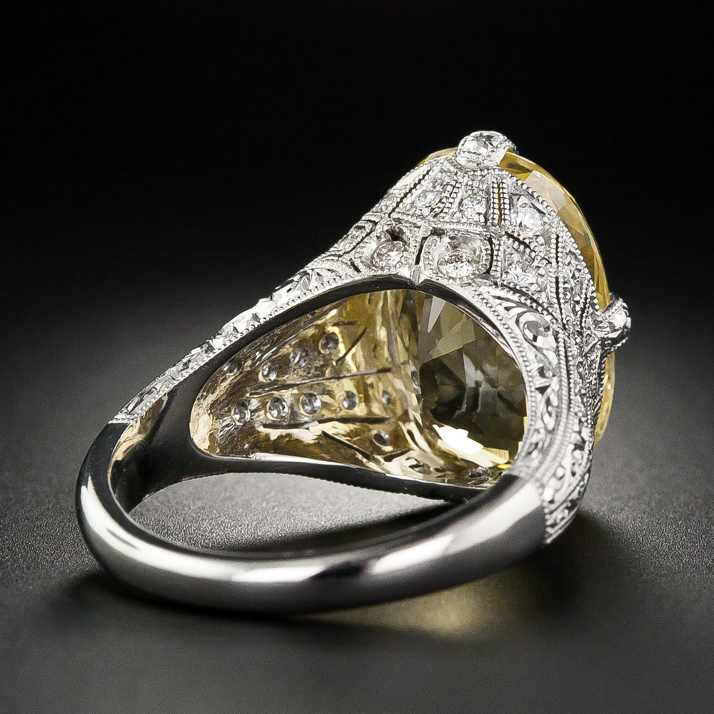 Art Deco-Style 11.15 Carat No-Heat Yellow Sapphire and Diamond Ring - 10
