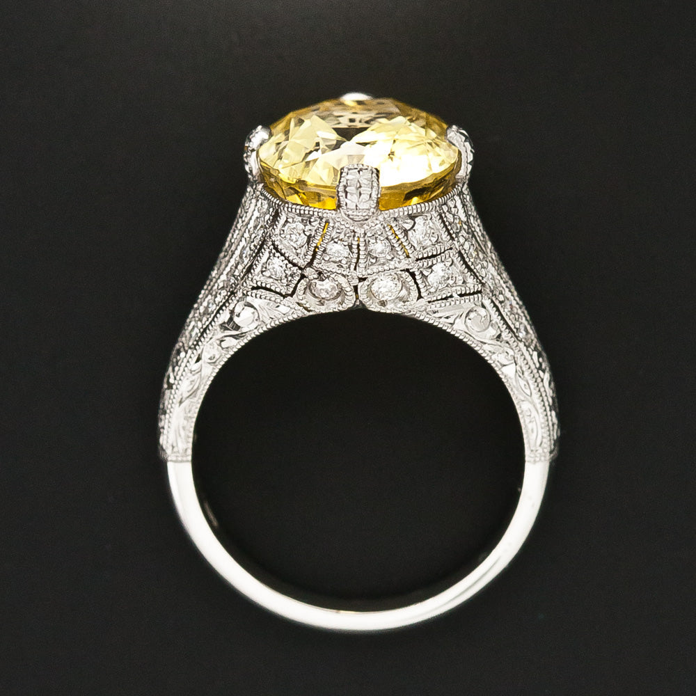 Art Deco-Style 11.15 Carat No-Heat Yellow Sapphire and Diamond Ring - 11