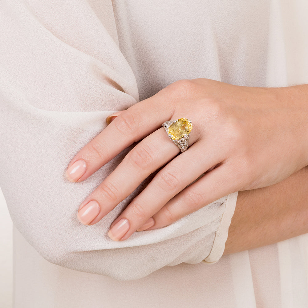 11.15 Carat Yellow Sapphire and Diamond Ring - 8