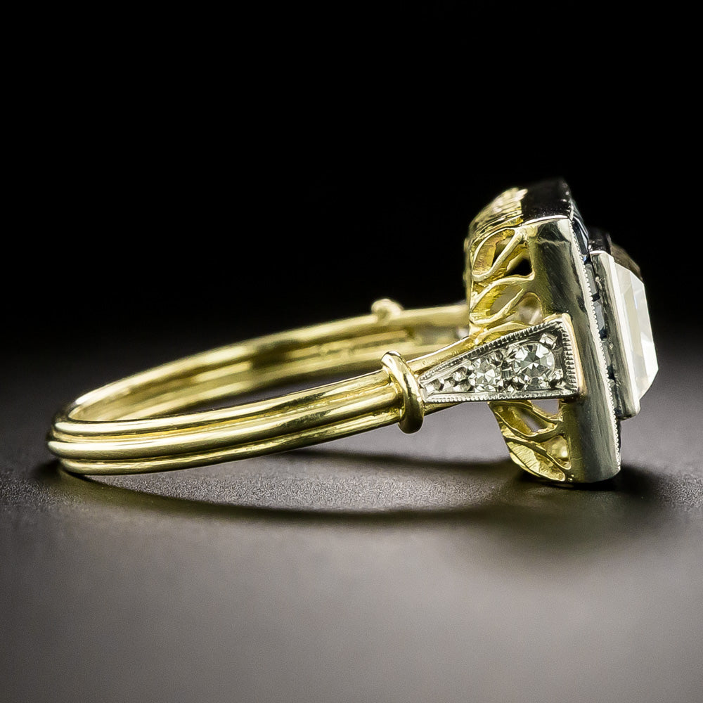 Art Deco Style  2.66 Carat Emerald-Cut Diamond And Sapphire Ring - GIA - 3
