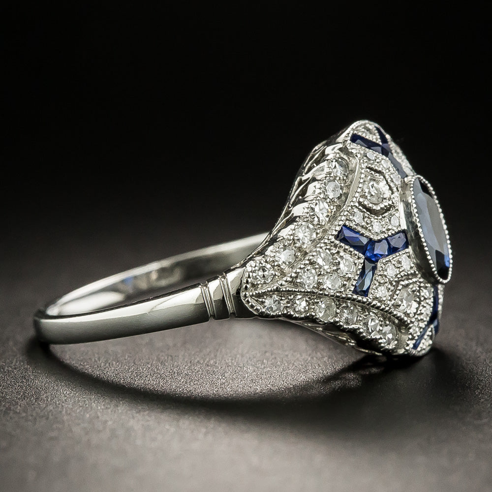 Art Deco-Style .50 Carat Sapphire and Diamond Ring - 2